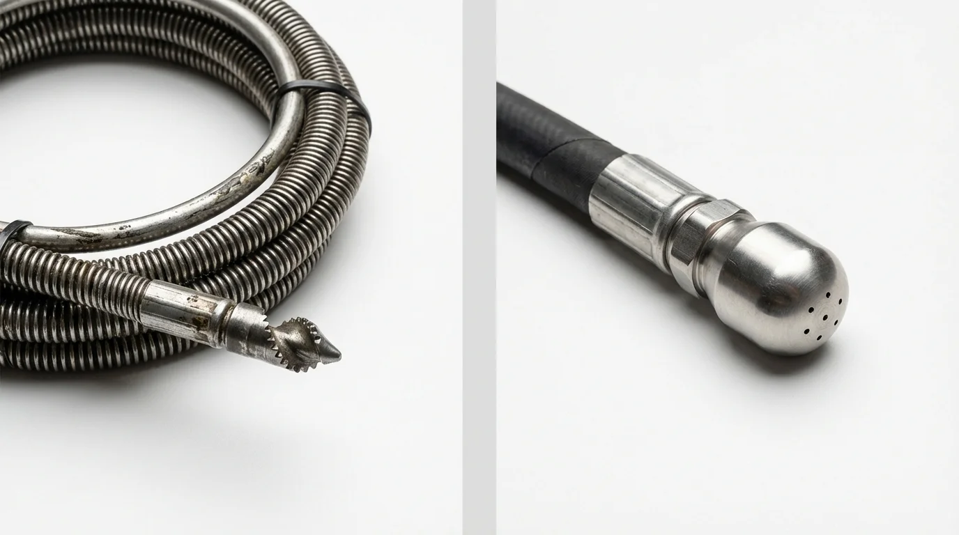 Drain snake cable and hydro jetting nozzle used for drain cleaning in Lonoke, AR