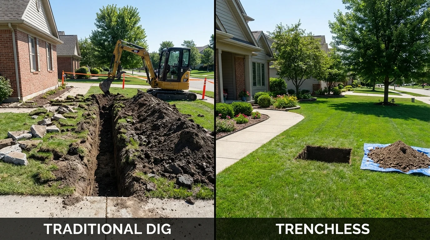 Trenchless sewer repair with minimal yard damage versus traditional excavation in Lonoke, AR